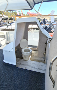 Toilet on the pontoon boat called Bluey